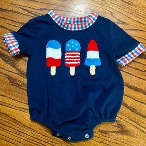 Patriotic Red White Blue Baby Romper Popsicle Embroidered Design July Fourth